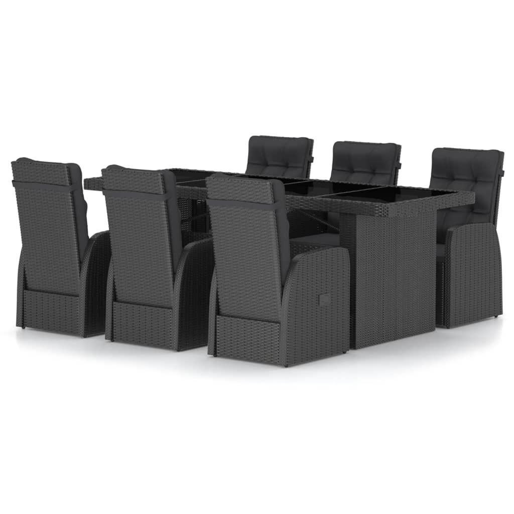vidaXL 7 Piece Outdoor Dining Set with Cushions Poly Rattan Black