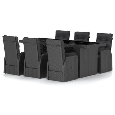 vidaXL 7 Piece Outdoor Dining Set with Cushions Poly Rattan Black