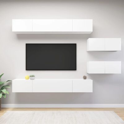 vidaXL 6 Piece TV Cabinet Set White Engineered Wood