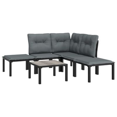 vidaXL 6 Piece Garden Lounge Set Black and Grey Poly Rattan,  vidaXL 6 Piece Garden Lounge Set Black and Grey Poly Rattan
