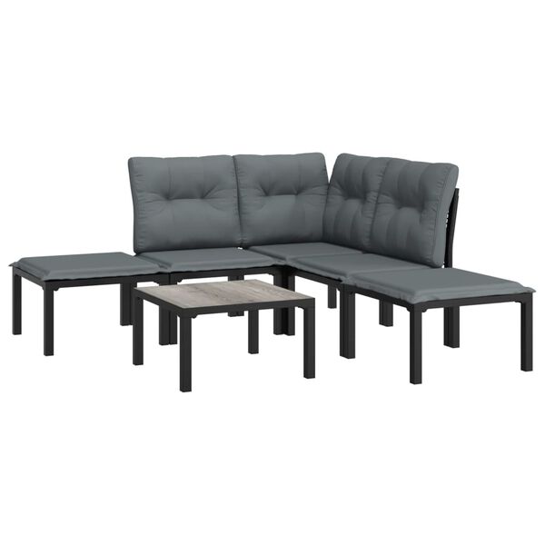 vidaXL 6 Piece Garden Lounge Set Black and Grey Poly Rattan