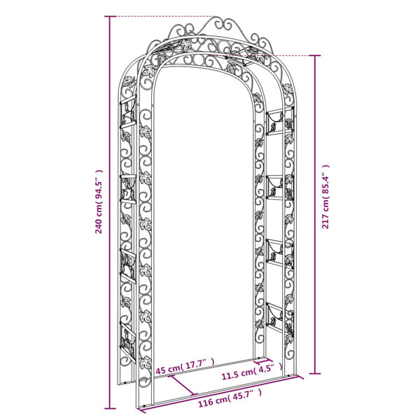vidaXL Garden Arch Black 116x45x240 cm Steel