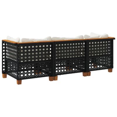 vidaXL Garden Sofa with Cushions 3-Seater Black Poly Rattan, black vidaXL Garden Sofa with Cushions 3-Seater Black Poly Rattan