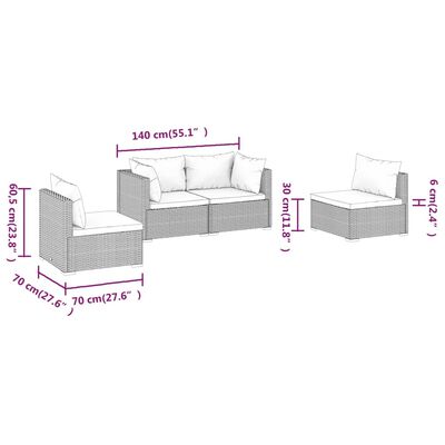 vidaXL 4 Piece Garden Lounge Set with Cushions Poly Rattan Grey