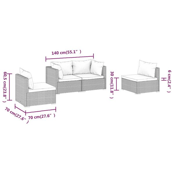 vidaXL 4 Piece Garden Lounge Set with Cushions Poly Rattan Grey