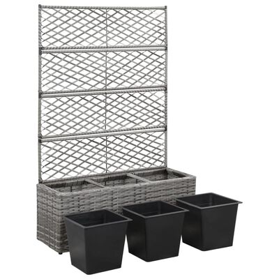 vidaXL Trellis Raised Bed with 3 Pots 83x30x130 cm Poly Rattan Grey, grey vidaXL Trellis Raised Bed with 3 Pots 83x30x130 cm Poly Rattan Grey