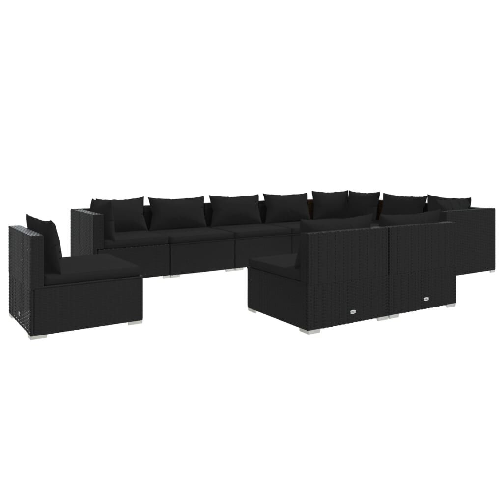 vidaXL 10 Piece Garden Lounge Set with Cushions Poly Rattan Black