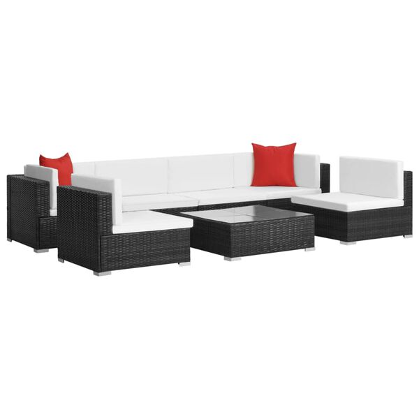 vidaXL 7 Piece Garden Lounge Set with Cushions Poly Rattan Black
