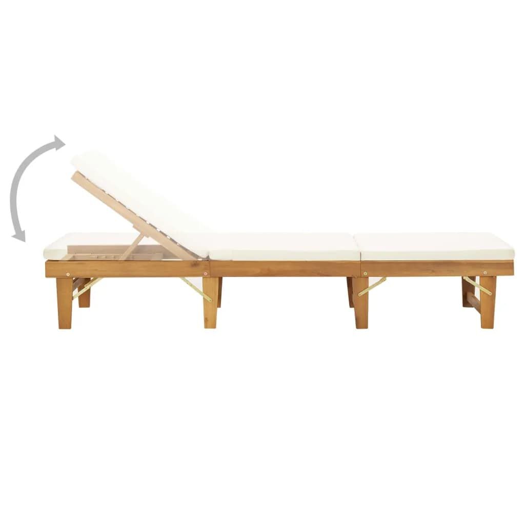 vidaXL Folding Sun Lounger with Cushion Solid Wood Acacia Cream White