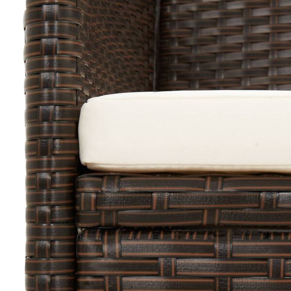 vidaXL 3-Seater Garden Sofa with Cushion Brown Poly Rattan