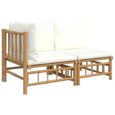 vidaXL 2 Piece Garden Lounge Set with Cream White Cushions Bamboo, cream vidaXL 2 Piece Garden Lounge Set with Cream White Cushions Bamboo