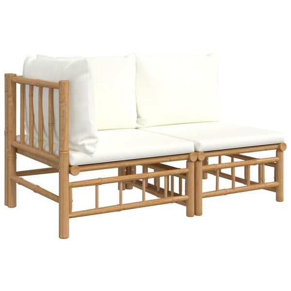 vidaXL 2 Piece Garden Lounge Set with Cream White Cushions Bamboo
