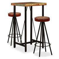 vidaXL Bar Set 3 Pieces Solid Wood Reclaimed. Genuine Leather & Canvas