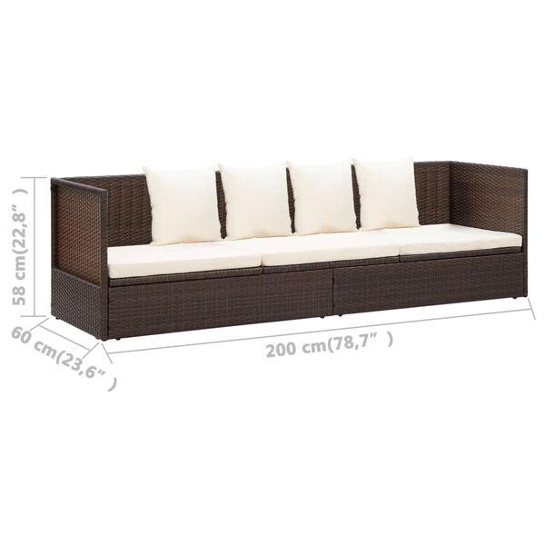 vidaXL Garden Bed with Cushion & Pillows Poly Rattan Brown