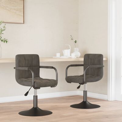 vidaXL Swivel Dining Chairs 2 pcs Dark Grey Velvet, dark grey vidaXL Swivel Dining Chairs 2 pcs Dark Grey Velvet