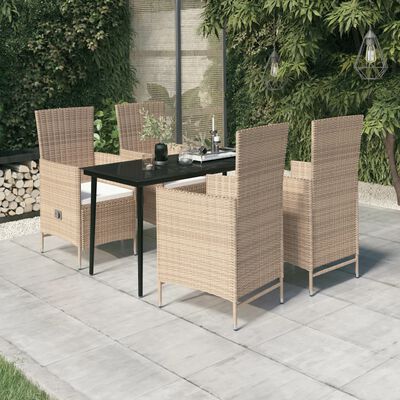 vidaXL 5 Piece Garden Dining Set with Cushions Beige