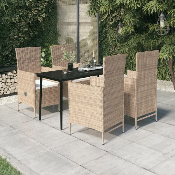 vidaXL 5 Piece Garden Dining Set with Cushions Beige