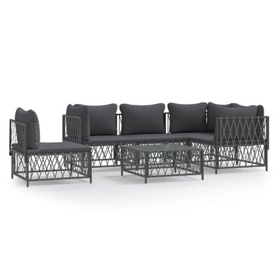 vidaXL 6 Piece Garden Lounge Set with Cushions Anthracite Steel, anthracite vidaXL 6 Piece Garden Lounge Set with Cushions Anthracite Steel