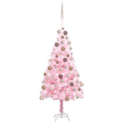 vidaXL Artificial Pre-lit Christmas Tree with Ball Set Pink 150 cm PVC, pink vidaXL Artificial Pre-lit Christmas Tree with Ball Set Pink 150 cm PVC