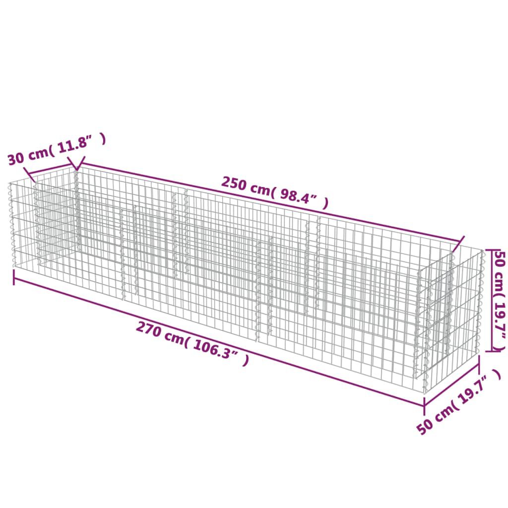 vidaXL Gabion Raised Bed Galvanised Steel 270x50x50 cm