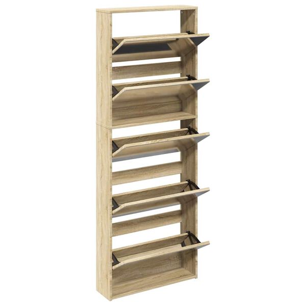 vidaXL Shoe Cabinet 5-Layer Mirror Oak 63x17x169.5 cm