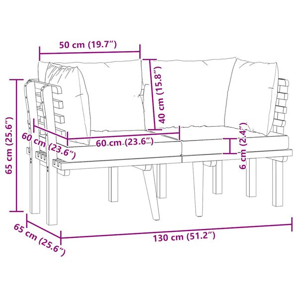 vidaXL 2-Seater Garden Sofa with Cushions Solid Acacia Wood