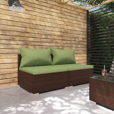 vidaXL 2 Piece Garden Lounge Set with Cushions Poly Rattan Brown