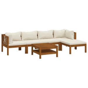 vidaXL 6 Piece Garden Lounge Set with Cream Cushion Solid Acacia Wood