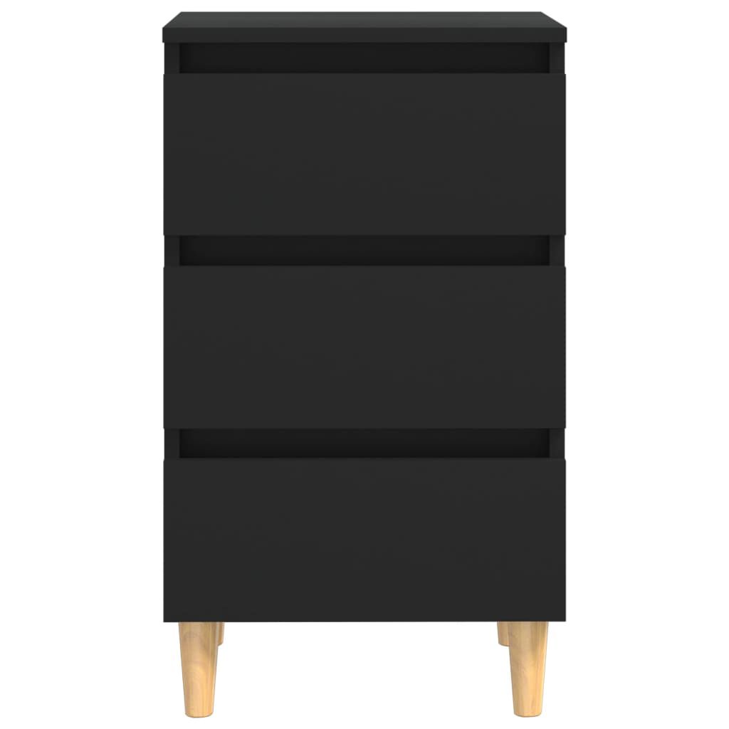 vidaXL Bed Cabinets with Solid Wood Legs 2 pcs Black 40x35x69 cm