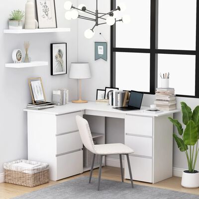 vidaXL Corner Desk White 145x100x76 cm Engineered Wood, white vidaXL Corner Desk White 145x100x76 cm Engineered Wood