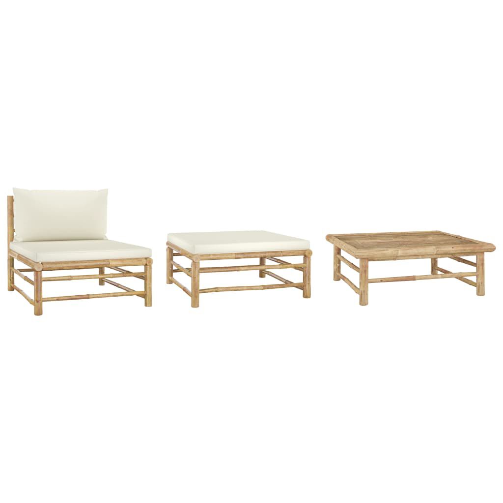 vidaXL 3 Piece Garden Lounge Set with Cream White Cushions Bamboo