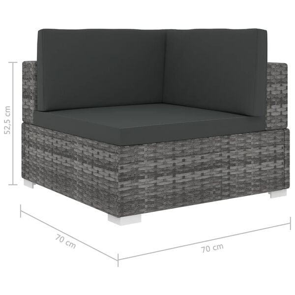 vidaXL Sectional Corner Chair 1 pc with Cushions Poly Rattan Grey