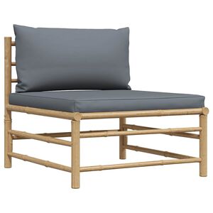 vidaXL Garden Middle Sofa with Dark Grey Cushions Bamboo