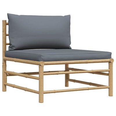 vidaXL Garden Middle Sofa with Dark Grey Cushions Bamboo, dark grey vidaXL Garden Middle Sofa with Dark Grey Cushions Bamboo