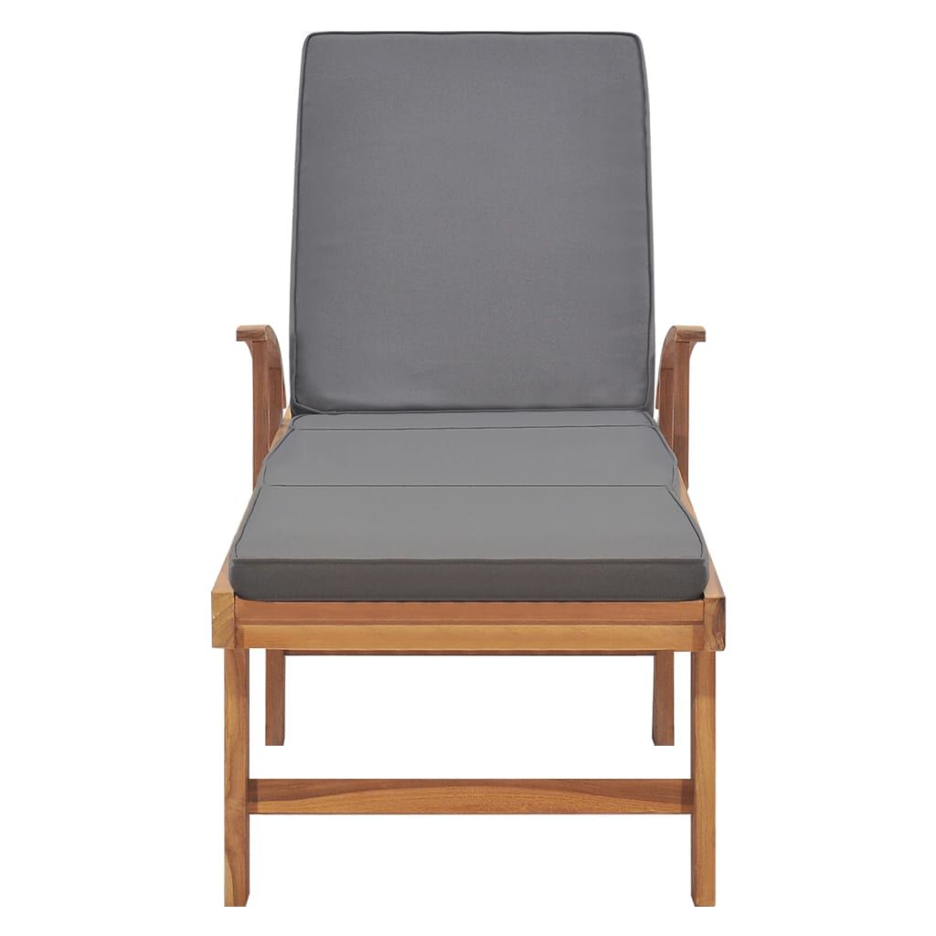 vidaXL Sun Lounger with Cushion Solid Teak Wood Dark Grey
