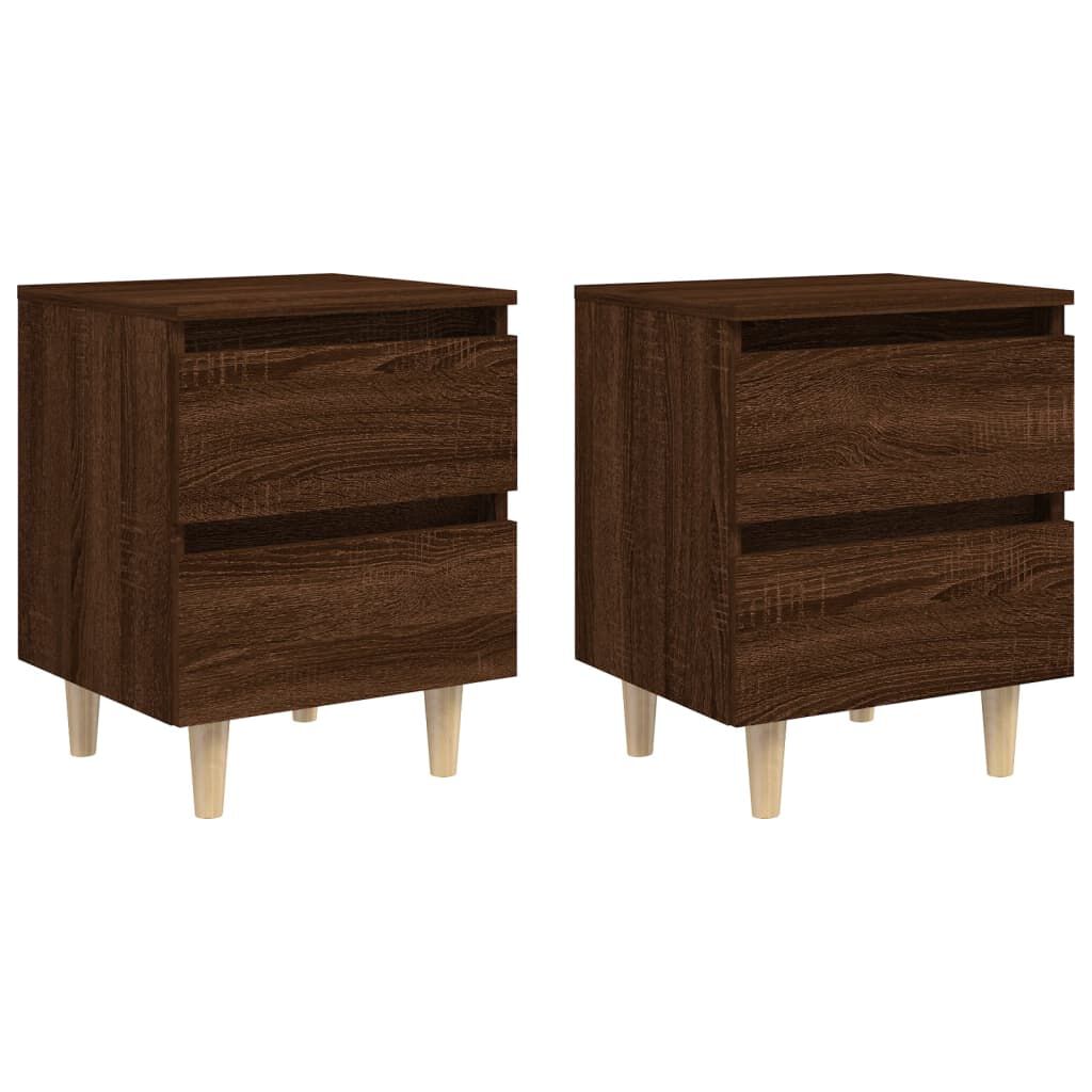vidaXL Bed Cabinets with Solid Wood Legs 2 pcs Brown Oak 40x35x50 cm
