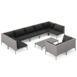 vidaXL 10 Piece Garden Lounge Set with Cushions Poly Rattan Dark Grey