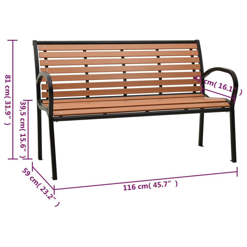 vidaXL Garden Bench Black and Brown 116 cm Steel and WPC
