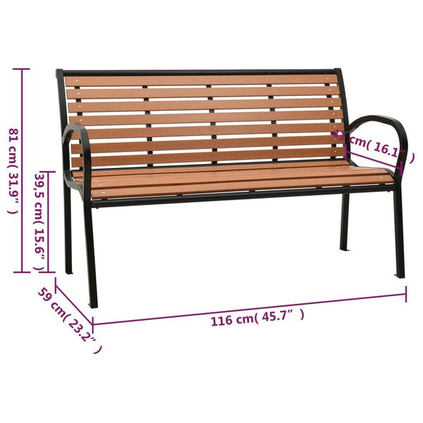 vidaXL Garden Bench Black and Brown 116 cm Steel and WPC