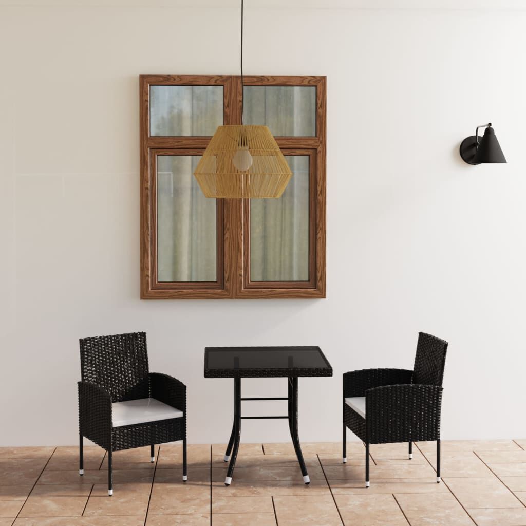 vidaXL 3 Piece Garden Dining Set Poly Rattan Black