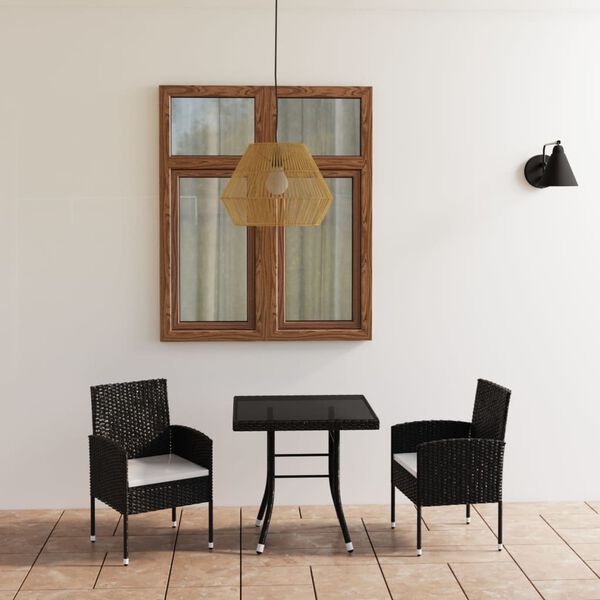 vidaXL 3 Piece Garden Dining Set Poly Rattan Black