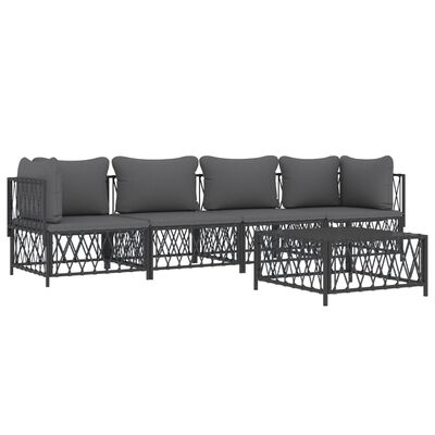 vidaXL 5 Piece Garden Lounge Set with Cushions Anthracite Steel, anthracite vidaXL 5 Piece Garden Lounge Set with Cushions Anthracite Steel