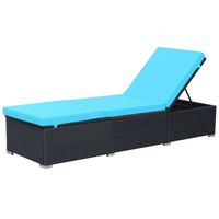 vidaXL Sun Lounger with Cushion Poly Rattan Black, black and blue vidaXL Sun Lounger with Cushion Poly Rattan Black