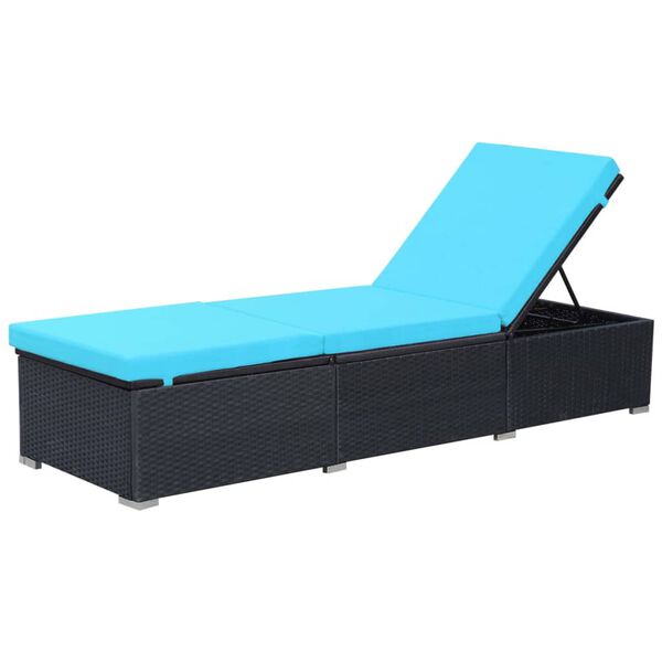 vidaXL Sun Lounger with Cushion Poly Rattan Black