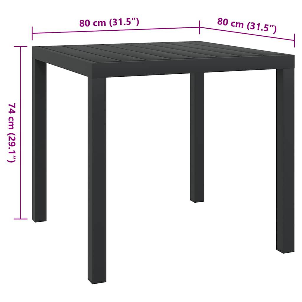vidaXL Garden Table Black 80x80x74 cm Aluminium and WPC
