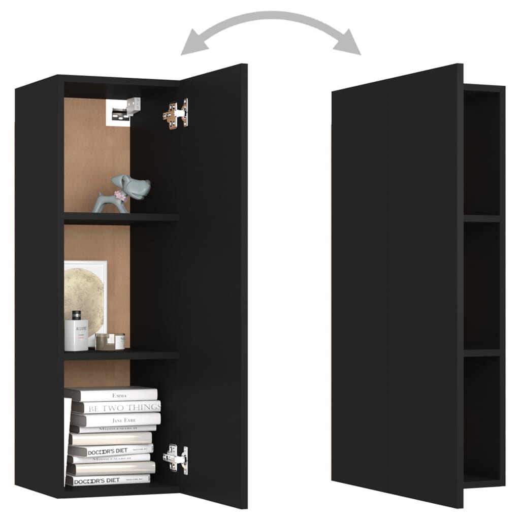 vidaXL TV Cabinets 2 pcs Black 30.5x30x90 cm Engineered Wood