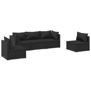 vidaXL 5 Piece Garden Lounge Set with Cushions Poly Rattan Black
