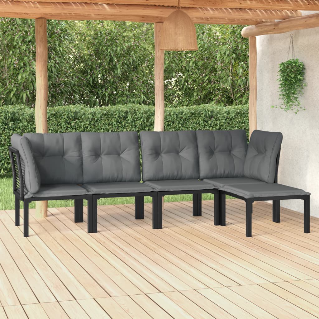 vidaXL 5 Piece Garden Lounge Set Black and Grey Poly Rattan