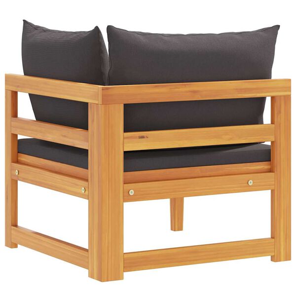 vidaXL Corner Sofa with Dark Grey Cushions Solid Acacia Wood
