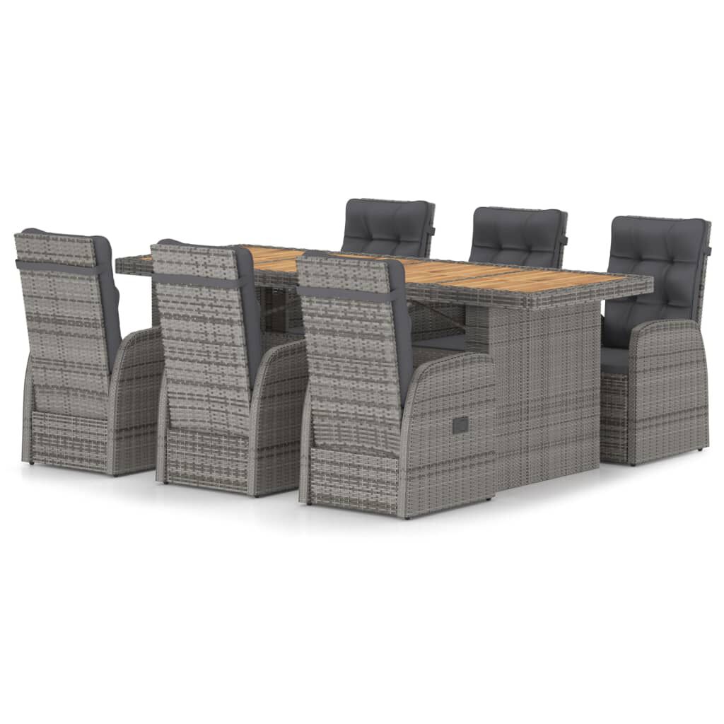 vidaXL 7 Piece Outdoor Dining Set with Cushions Poly Rattan Grey